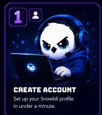 Step 1 — Create account. Set up your Snowbll profile in under a minute.