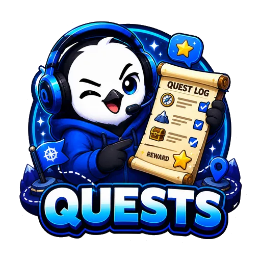 Snowbll owl sticker labeled Quests
